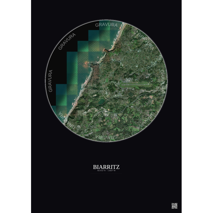 Biarritz Satellite View Poster 5km Color | Gravura – Dark background