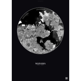 Affiche Manama – Poster vue satellite 10km N&B | Gravura – Fond 