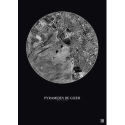 Affiche Pyramides De Gizeh – Poster vue satellite 2.5km N&B | Gravura – Fond foncé