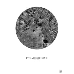 Affiche Pyramides De Gizeh – Poster vue satellite 2.5km N&B | Gravura – Fond clair