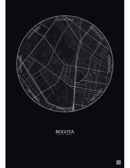Affiche Bogota – Poster carte de ville 2.5km | Gravura – Fond foncé