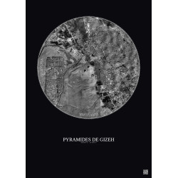 Affiche Pyramides De Gizeh – Poster vue satellite 5km N&B | Gravura – Fond foncé