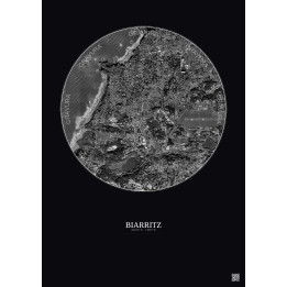 Affiche Biarritz – Poster vue satellite 2.5km N&B | Gravura – Fond foncé
