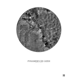 Affiche Pyramides De Gizeh – Poster vue satellite 5km N&B | Gravura – Fond clair
