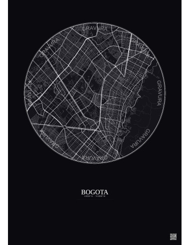 Affiche Bogota – Poster carte de ville 6km | Gravura – Fond foncé