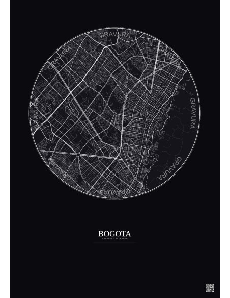 Affiche Bogota – Poster carte de ville 6km | Gravura – Fond foncé