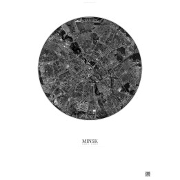 Affiche Minsk – Poster vue satellite 6km N&B | Gravura – Fond cl