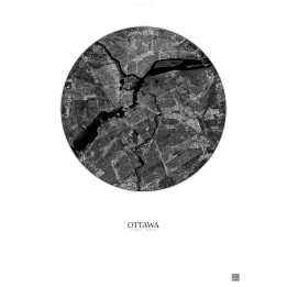 Affiche Ottawa – Poster vue satellite 10km N&B | Gravura – Fond 