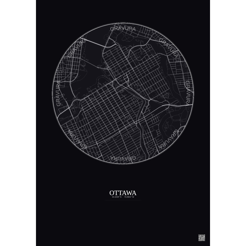 Affiche Ottawa – Poster carte de ville 2.5km | Gravura – Fond foncé