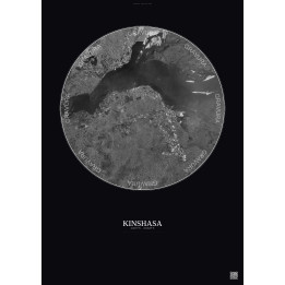 Kinshasa Satellite View Poster 10km B&W | Gravura – Dark backgro
