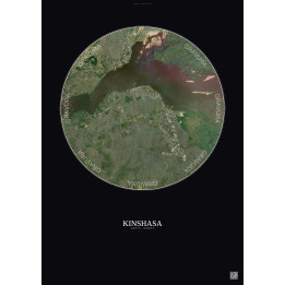Kinshasa Satellite View Poster 10km Color | Gravura – Dark backg