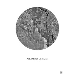 Affiche Pyramides De Gizeh – Poster vue satellite 20km N&B | Gravura – Fond clair