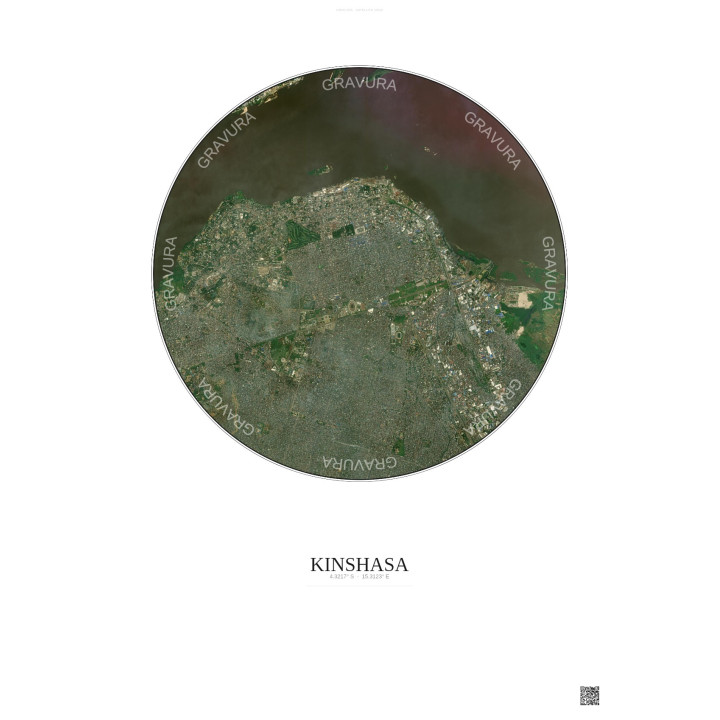 Affiche Kinshasa – Poster vue satellite 6km Couleur | Gravura – 