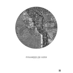 Affiche Pyramides De Gizeh – Poster vue satellite 30km N&B | Gravura – Fond clair