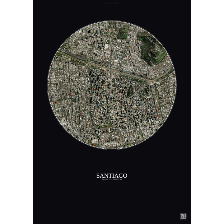 Affiche Santiago – Poster vue satellite 2.5km Couleur | Gravura 