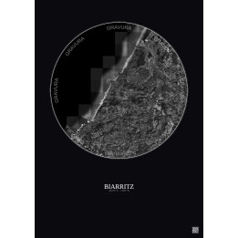 Affiche Biarritz – Poster vue satellite 10km N&B | Gravura – Fond foncé