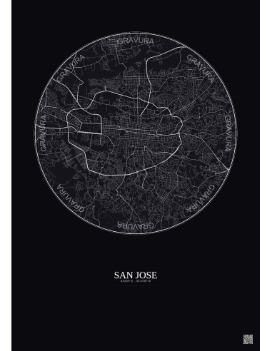 Affiche San Jose – Poster carte de ville 6km | Gravura – Fond foncé