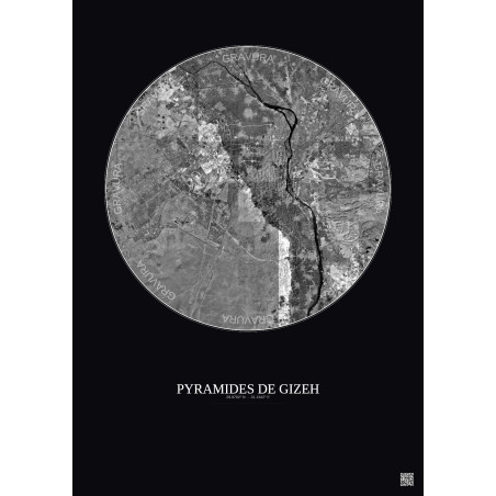 Affiche Pyramides De Gizeh – Poster vue satellite 30km N&B | Gravura – Fond foncé