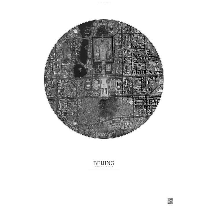 Affiche Beijing – Poster vue satellite 2.5km N&B | Gravura – Fon
