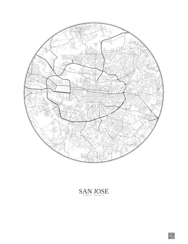 Affiche San Jose – Poster carte de ville 6km | Gravura – Fond clair