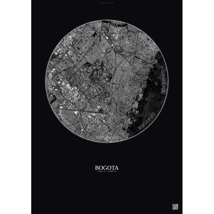 Affiche Bogota – Poster vue satellite 6km N&B | Gravura – Fond f