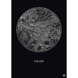 San Jose Satellite View Poster 10km B&W | Gravura – Dark backgro