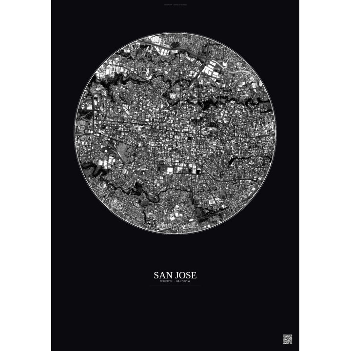 Affiche San Jose – Poster vue satellite 2.5km N&B | Gravura – Fo