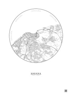 Affiche Havana – Poster carte de ville 10km | Gravura – Fond clair