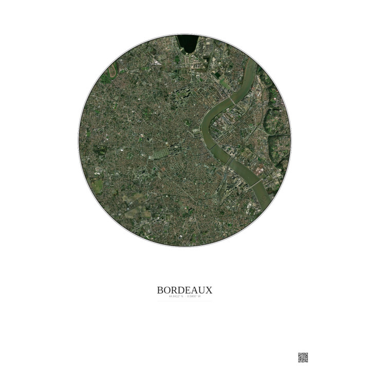 Affiche Bordeaux – Poster vue satellite 5km Couleur | Gravura – Fond clair