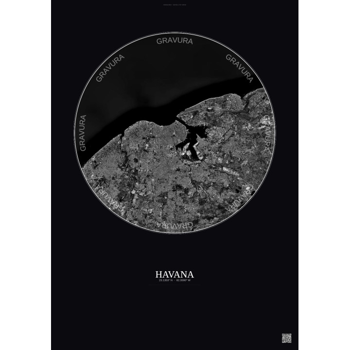 Affiche Havana – Poster vue satellite 10km N&B | Gravura – Fond 