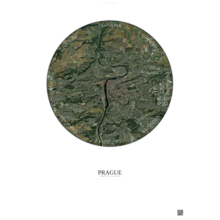 Prague Satellite View Poster 10km Color | Gravura – Light backgr