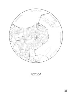 Affiche Havana – Poster carte de ville 2.5km | Gravura – Fond clair