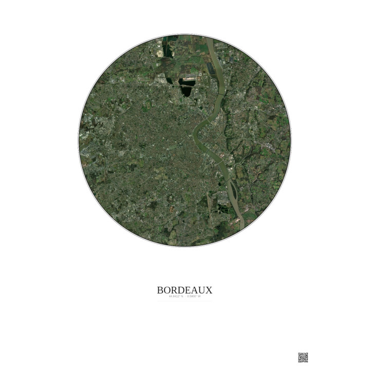 Affiche Bordeaux – Poster vue satellite 10km Couleur | Gravura – Fond clair