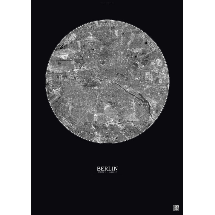 Affiche Berlin – Poster vue satellite 10km N&B | Gravura – Fond 