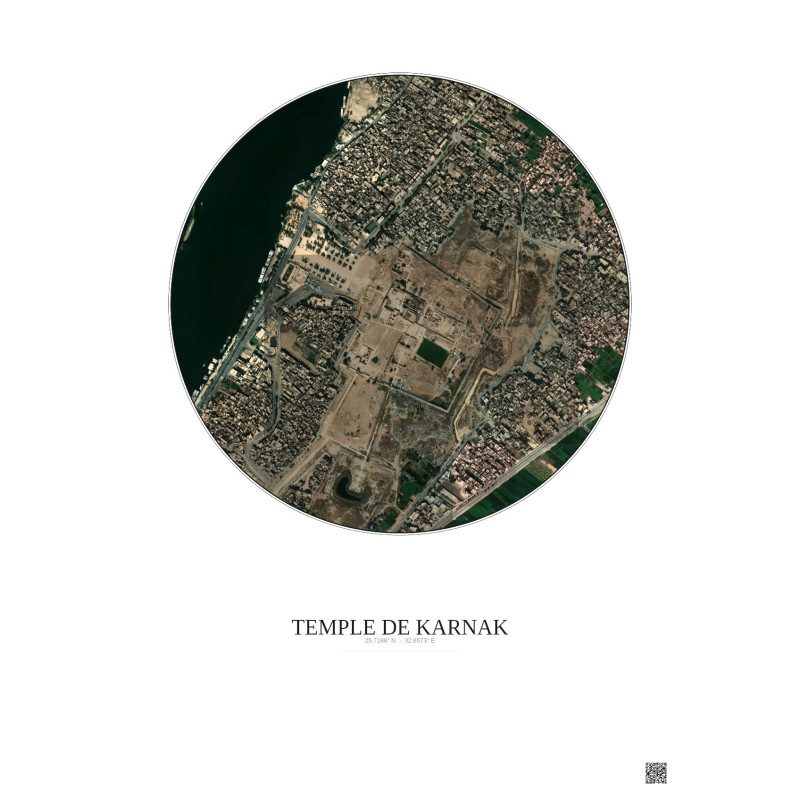 Affiche Temple De Karnak – Poster vue satellite 1km Couleur | Gravura – Fond clair