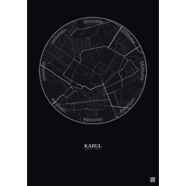 Affiche Kabul – Poster carte de ville 2.5km | Gravura – Fond foncé