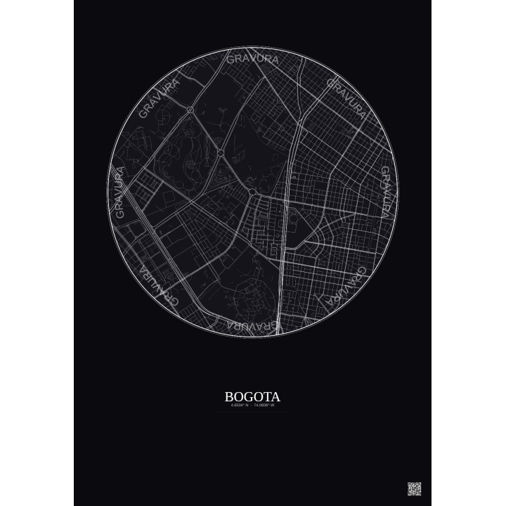 Affiche Bogota – Poster carte de ville 2.5km | Gravura – Fond foncé