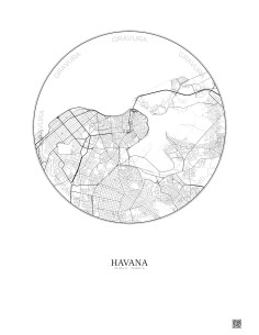 Affiche Havana – Poster carte de ville 6km | Gravura – Fond clair
