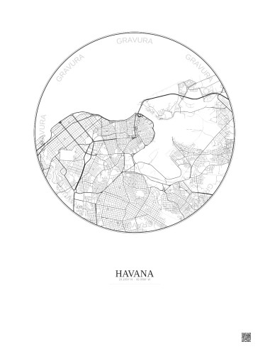 Affiche Havana – Poster carte de ville 6km | Gravura – Fond clair