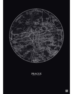 Affiche Prague – Poster carte de ville 10km | Gravura – Fond foncé
