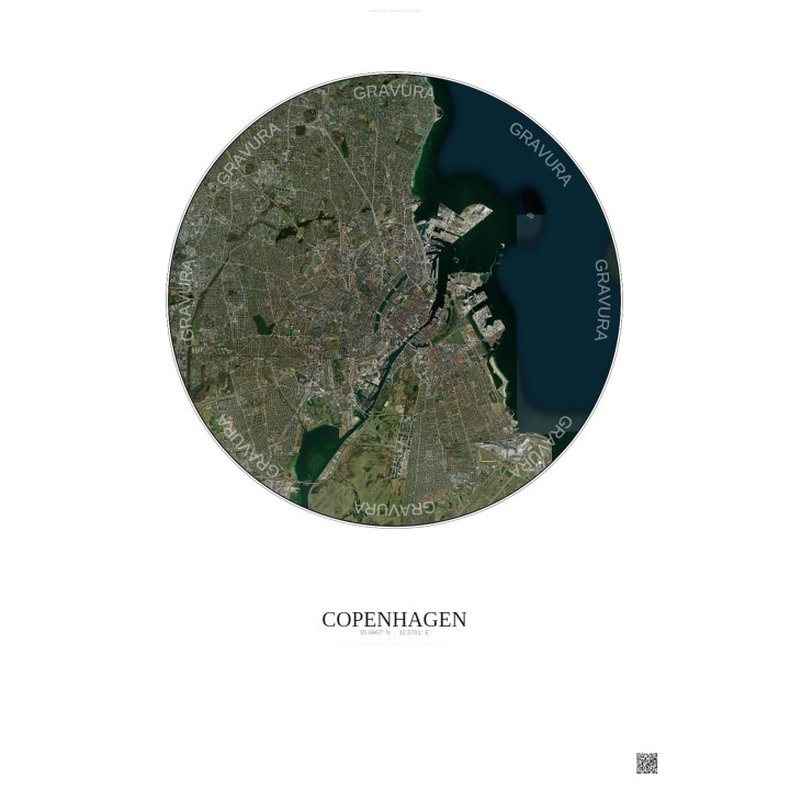 Affiche Copenhagen – Poster vue satellite 10km Couleur | Gravura