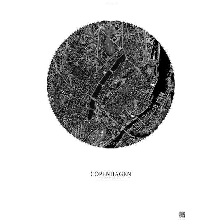 Affiche Copenhagen – Poster vue satellite 2.5km N&B | Gravura – 
