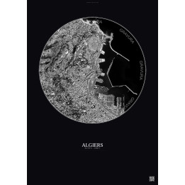 Affiche Algiers – Poster vue satellite 2.5km N&B | Gravura – Fon
