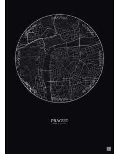 Affiche Prague – Poster carte de ville 2.5km | Gravura – Fond foncé