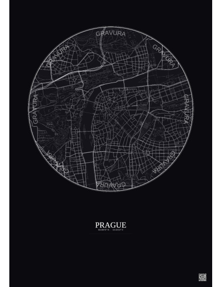 Affiche Prague – Poster carte de ville 2.5km | Gravura – Fond foncé