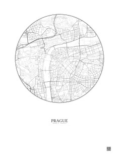 Affiche Prague – Poster carte de ville 2.5km | Gravura – Fond clair