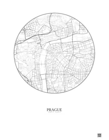 Affiche Prague – Poster carte de ville 2.5km | Gravura – Fond clair