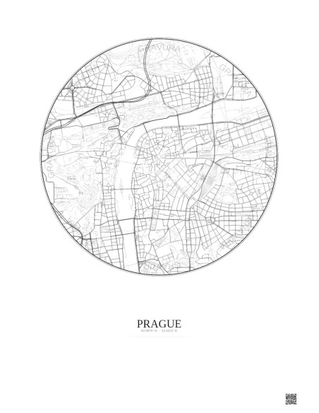 Affiche Prague – Poster carte de ville 2.5km | Gravura – Fond clair