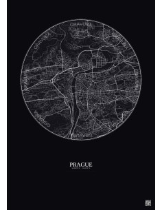 Affiche Prague – Poster carte de ville 6km | Gravura – Fond foncé
