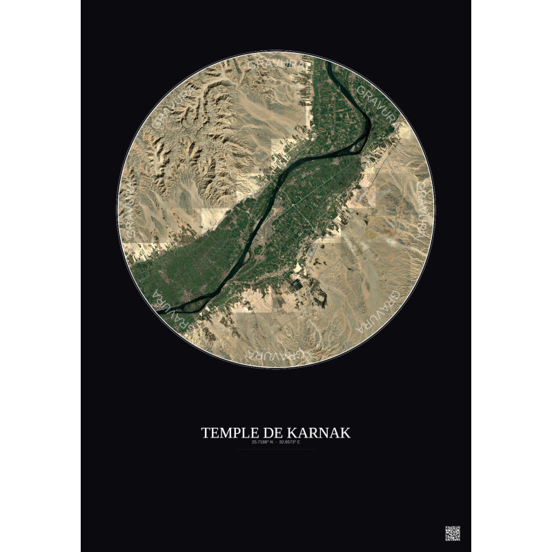 Affiche Temple De Karnak – Poster vue satellite 20km Couleur | Gravura – Fond foncé